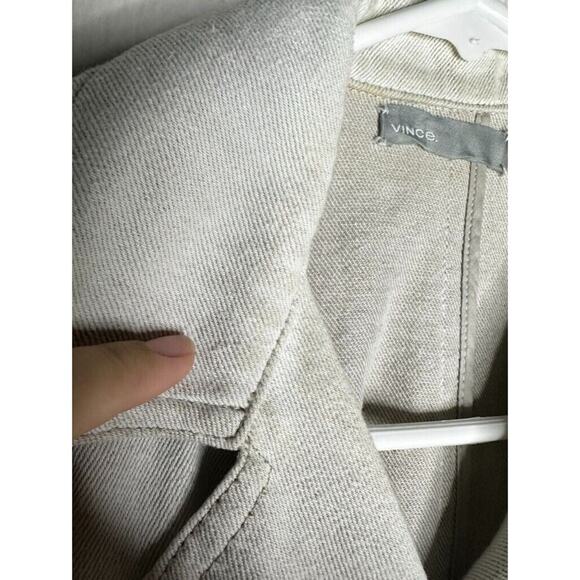 $395 VINCE Linen Italy Cropped Button-front Utility Jacket In Chalk Petite XS - Picture 15 of 16